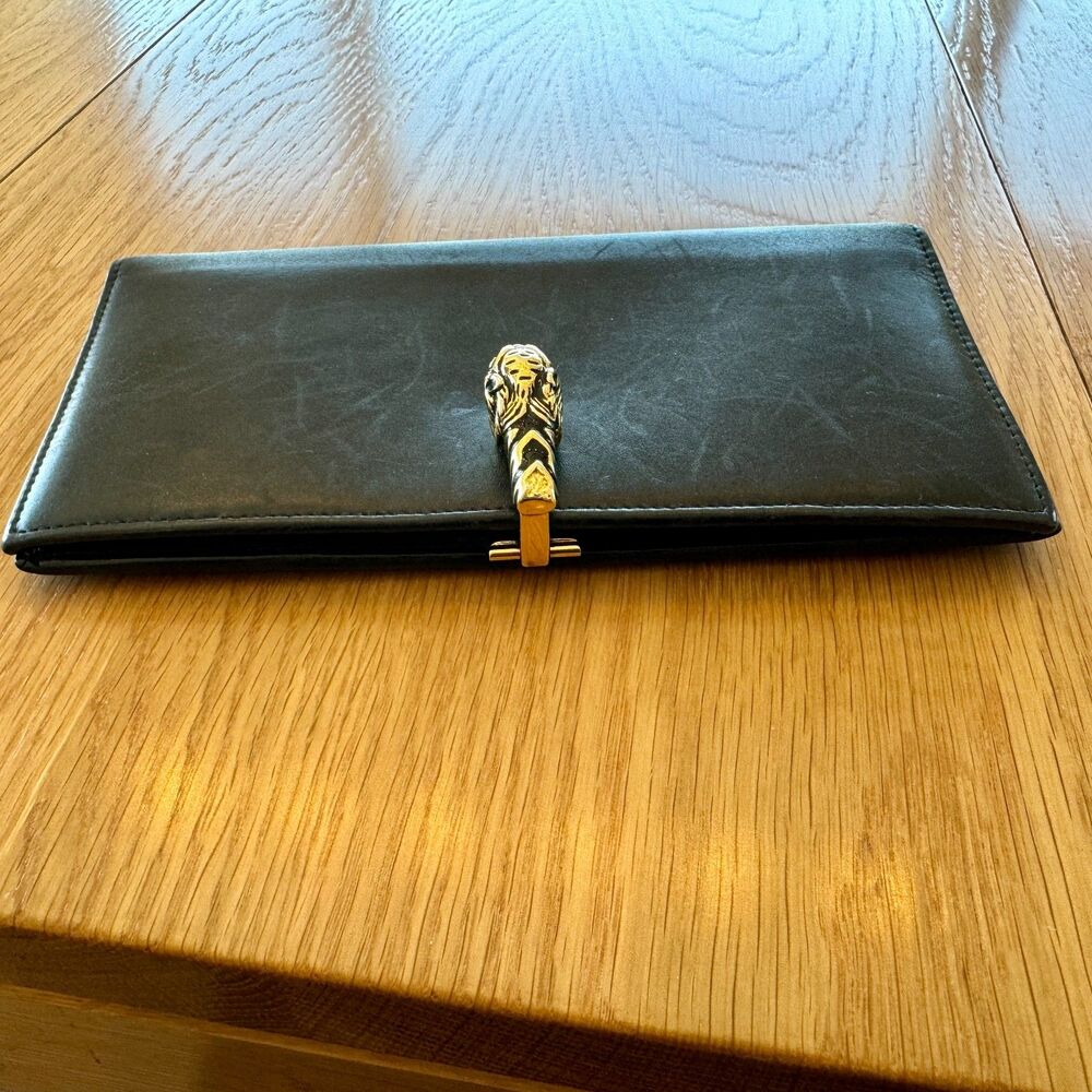 Gucci Dark blue Leather Wallet with Gold Tiger Head Closure - Picture 11 of 14